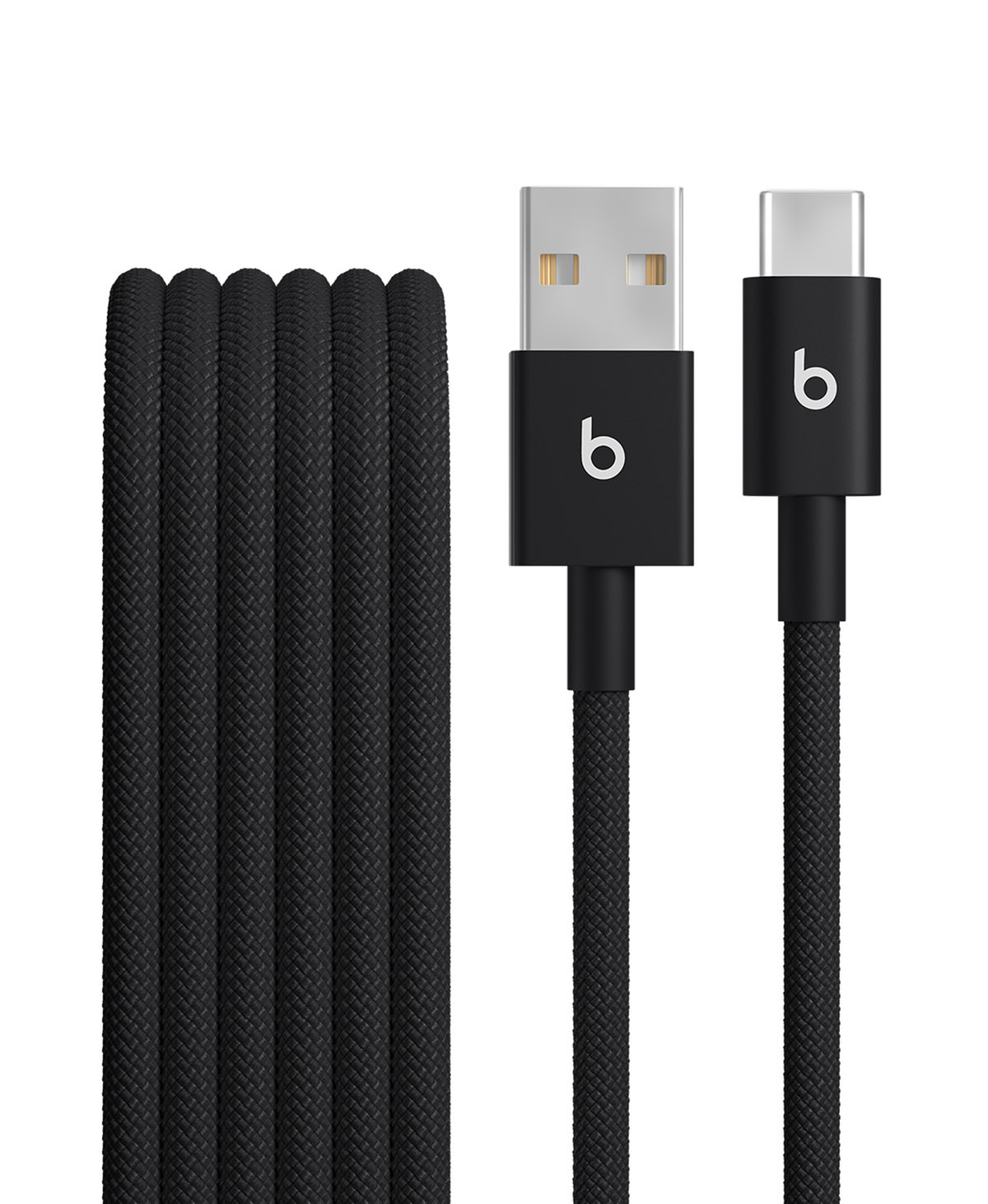 Close-up of Beats USB-A to USB-C Woven Cable in Bolt Black