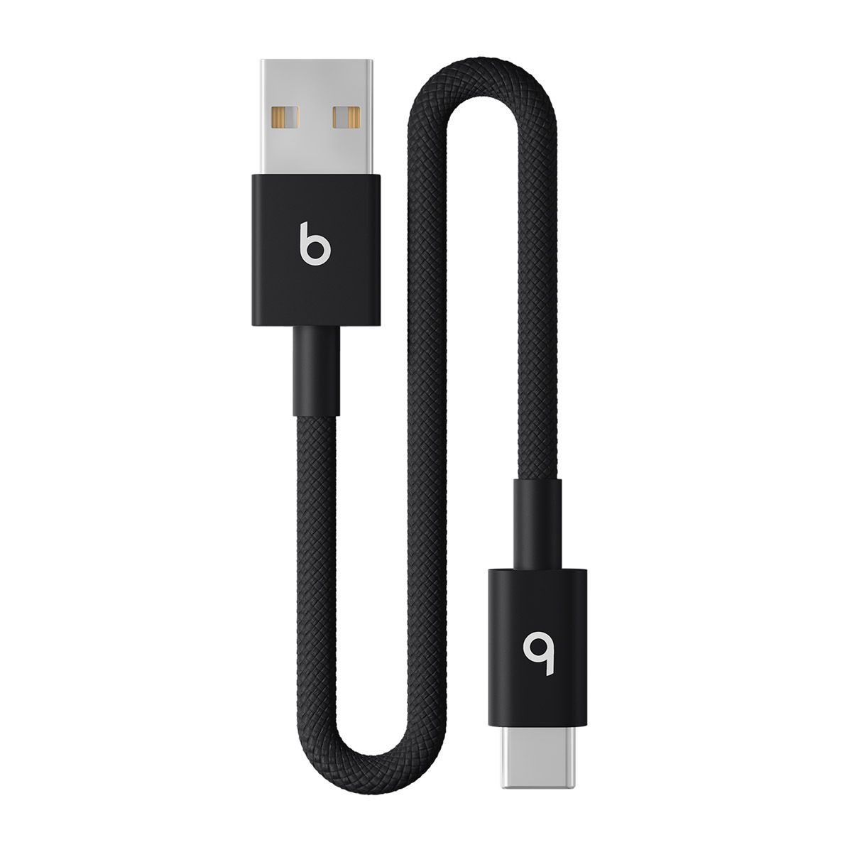 Close-up of Beats USB-A to USB-C Short Woven Cable in Bolt Black