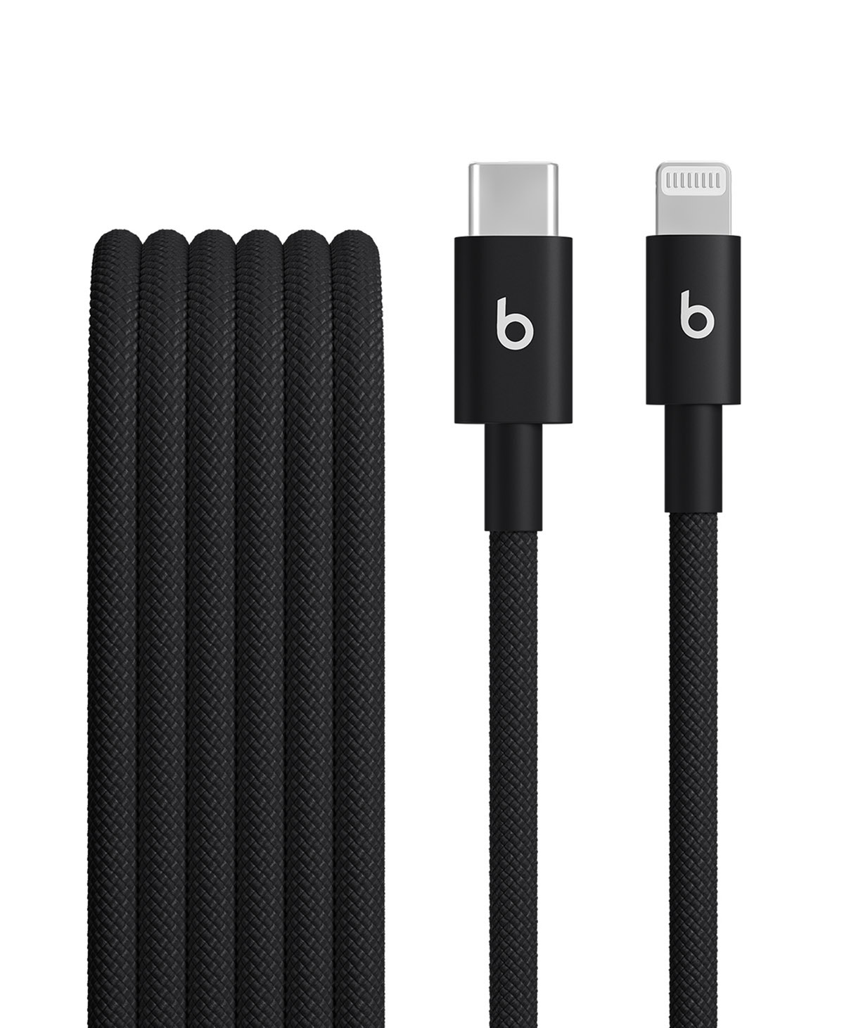 Close-up of Beats USB-C to Lightning Woven Cable in Bolt Black