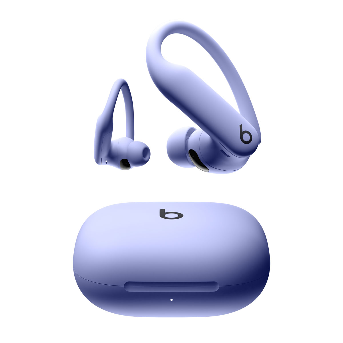 躍動紫 Powerbeats Pro 2 的特寫。